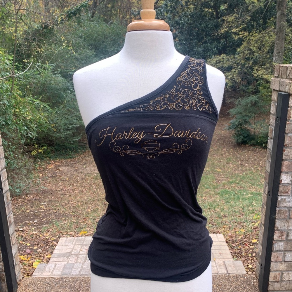 Vintage Harley Davidson One-Shoulder Tank Top